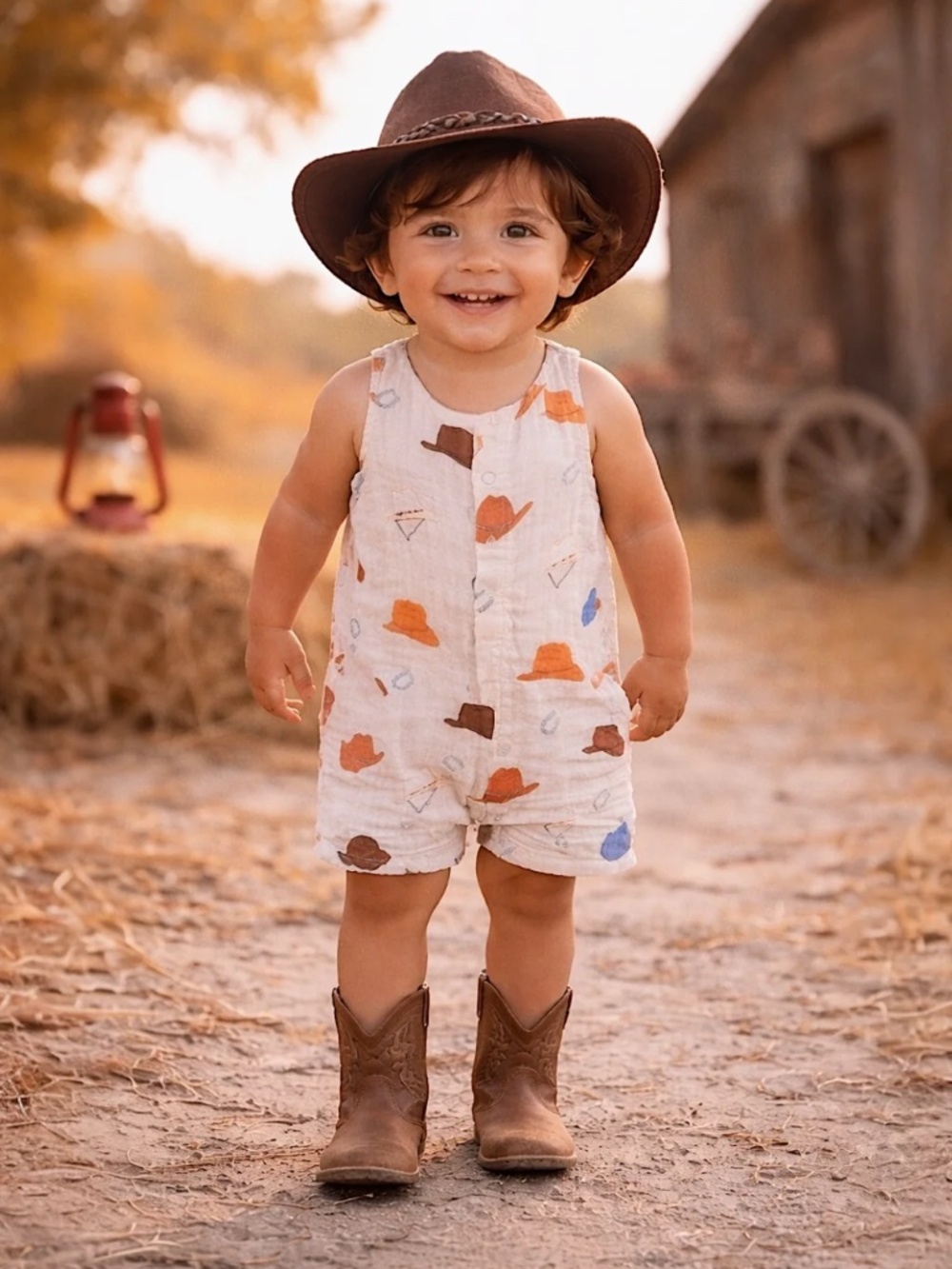 NWT Lil' Cowboy Western Muslin Romper